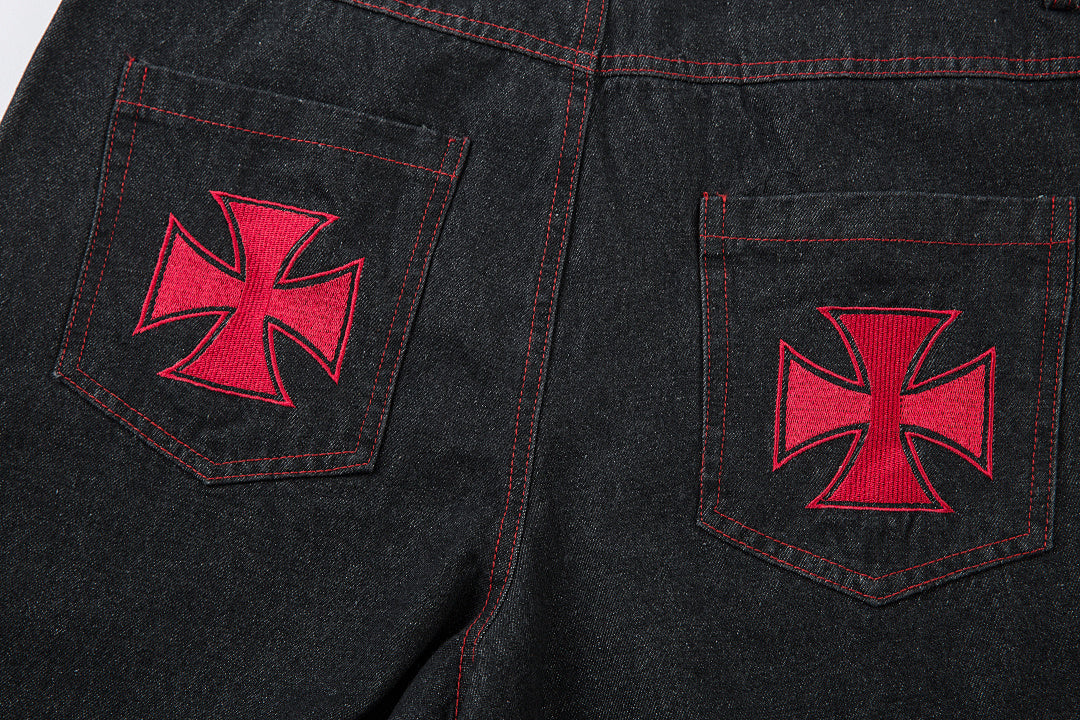 Embroidered denim trousers