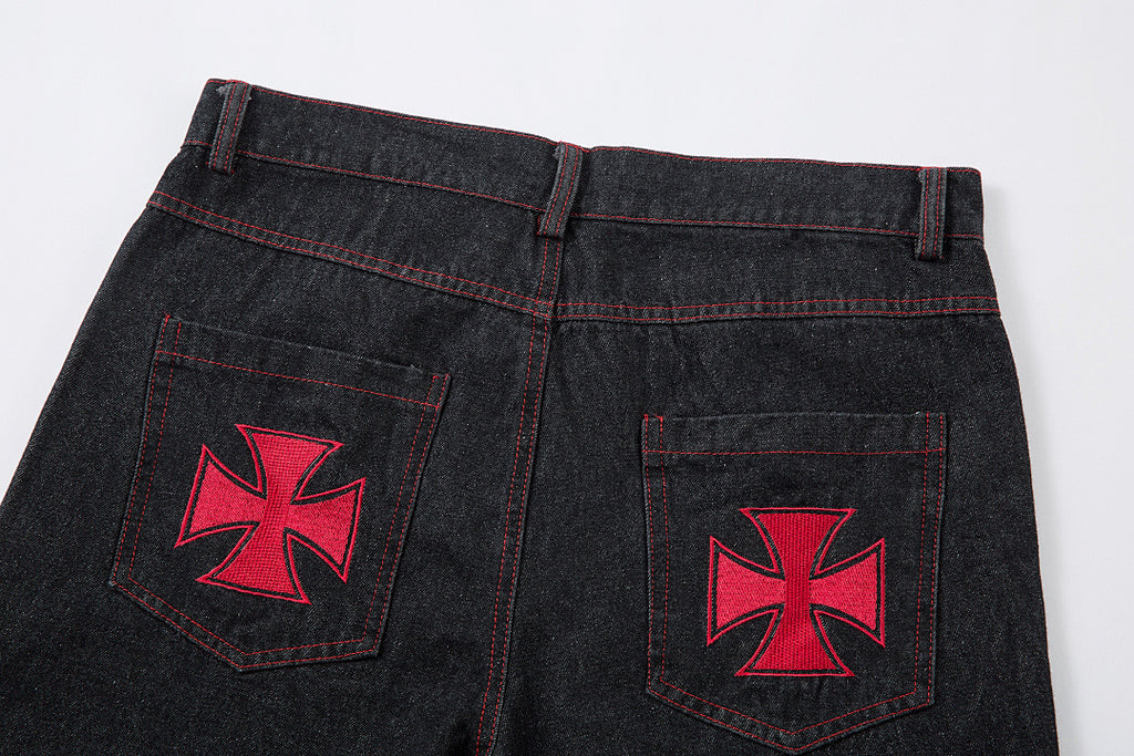 Embroidered denim trousers
