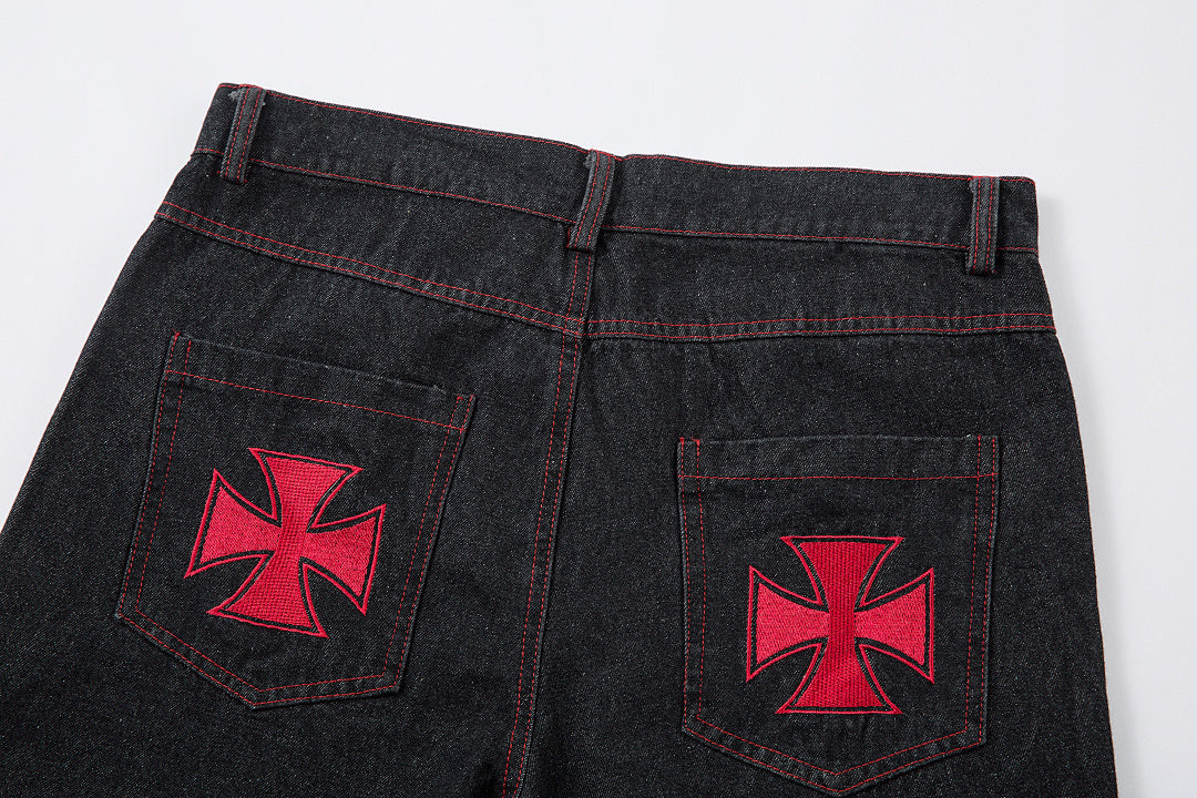 Embroidered denim trousers