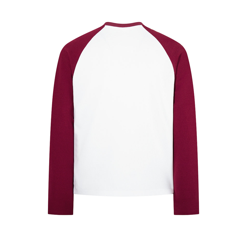Red waffle-knit raglan long-sleeve T-shirt
