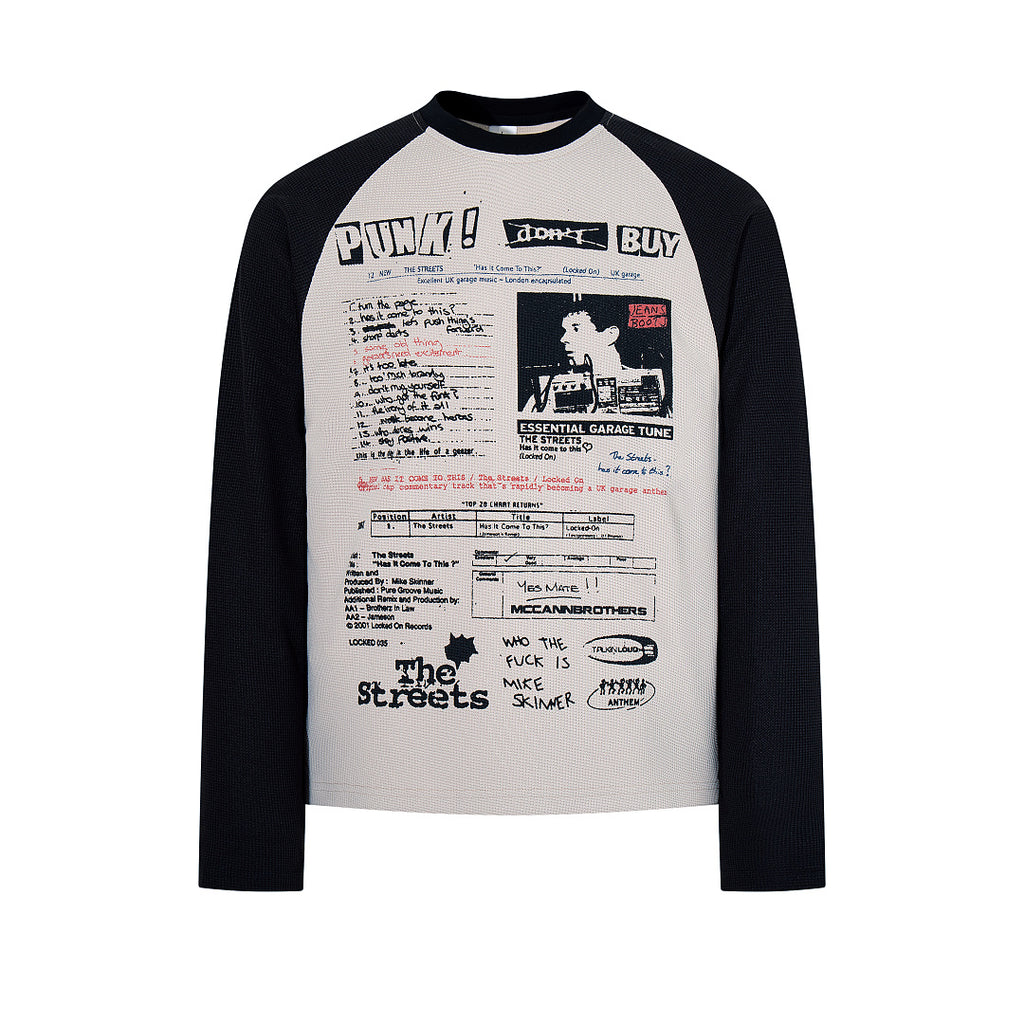 Black long-sleeve waffle-knit raglan T-shirt