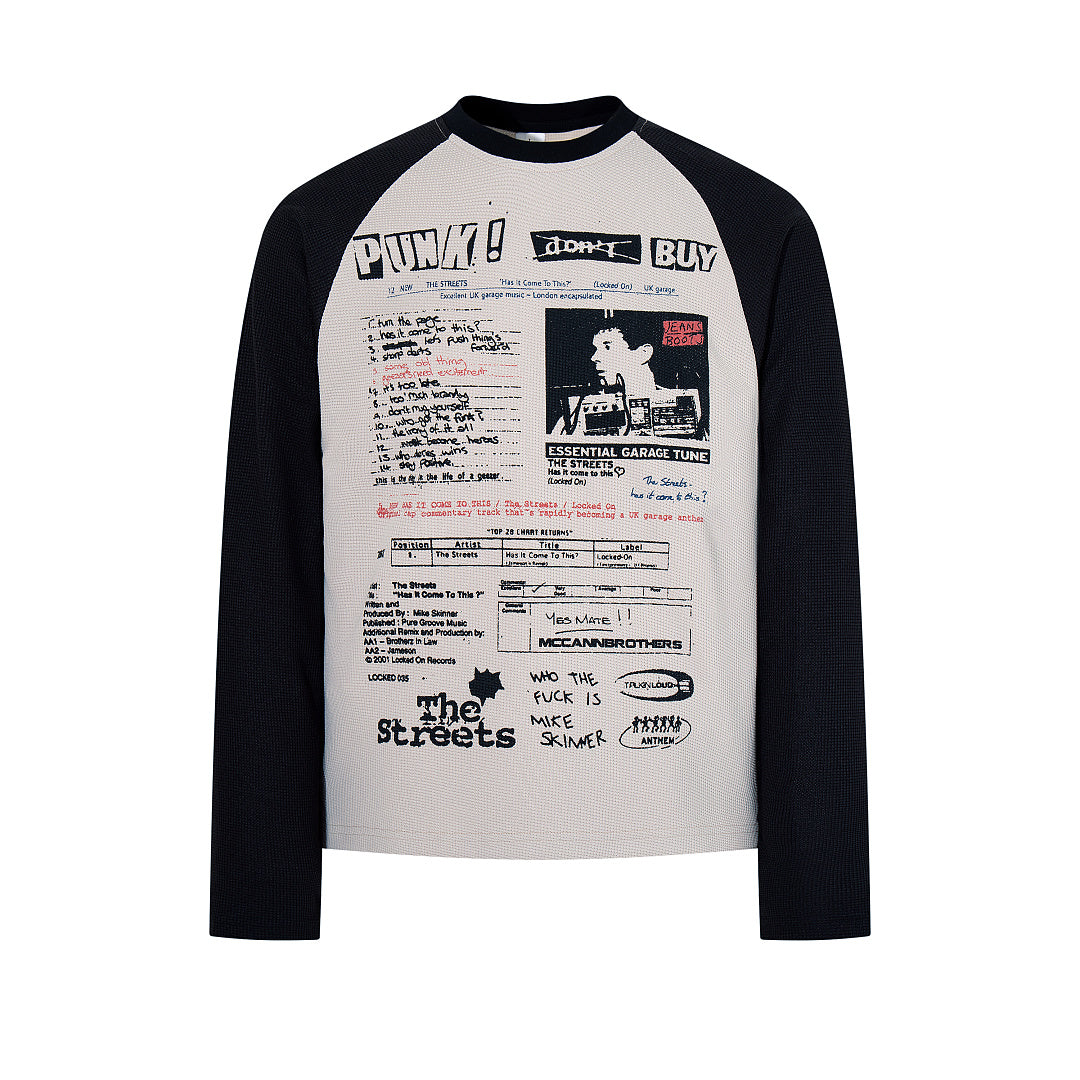Black long-sleeve waffle-knit raglan T-shirt