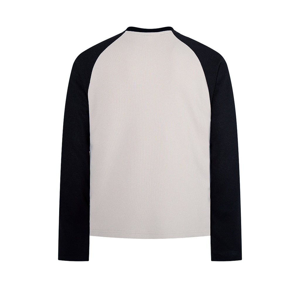 Black long-sleeve waffle-knit raglan T-shirt