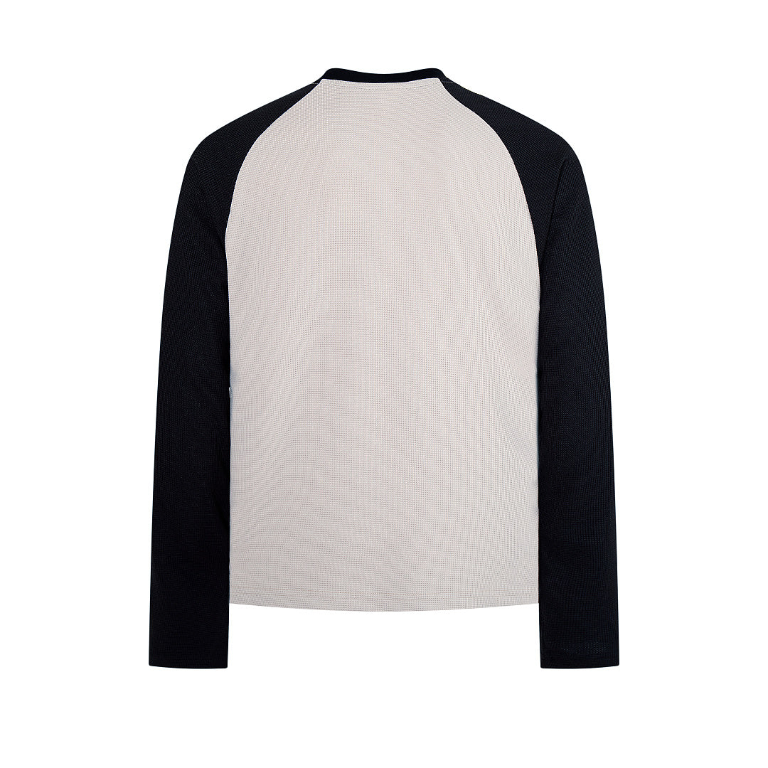 Black long-sleeve waffle-knit raglan T-shirt