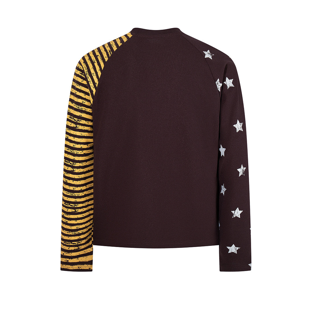 Waffle-knit raglan long-sleeve T-shirt, black, coffee brown
