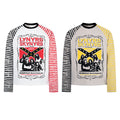Waffle-knit raglan long-sleeve T-shirt, white and gray.