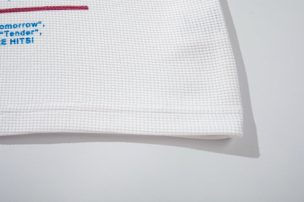 Red waffle-knit raglan long-sleeve T-shirt