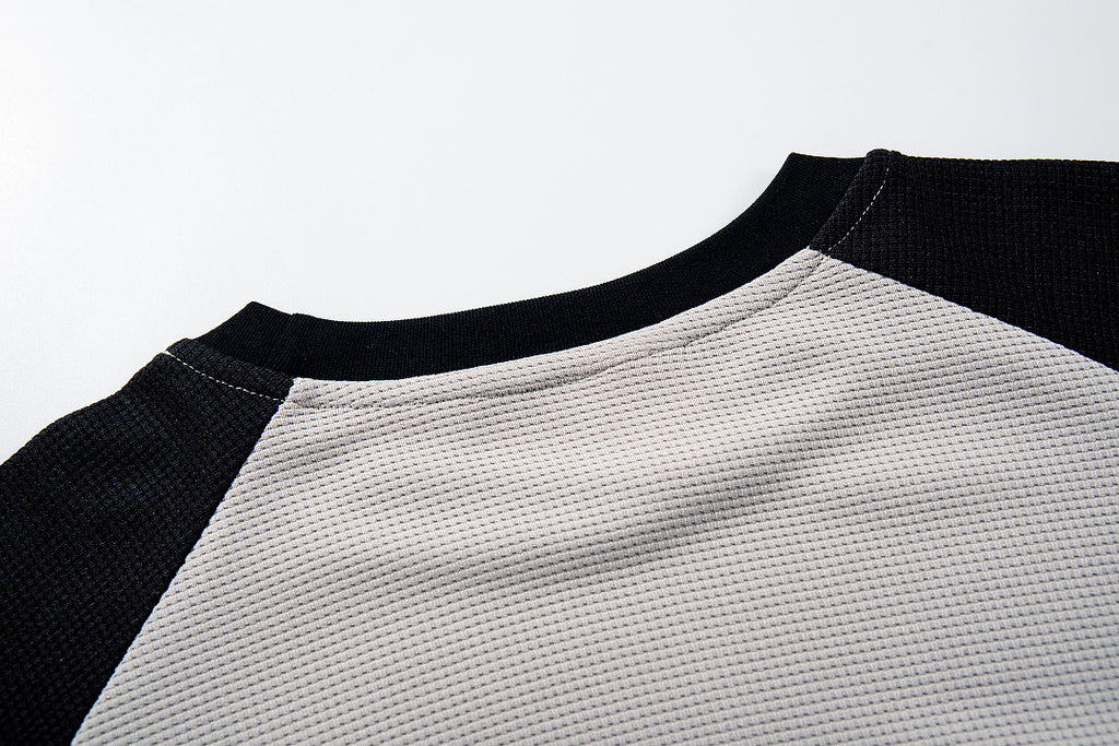 Black long-sleeve waffle-knit raglan T-shirt