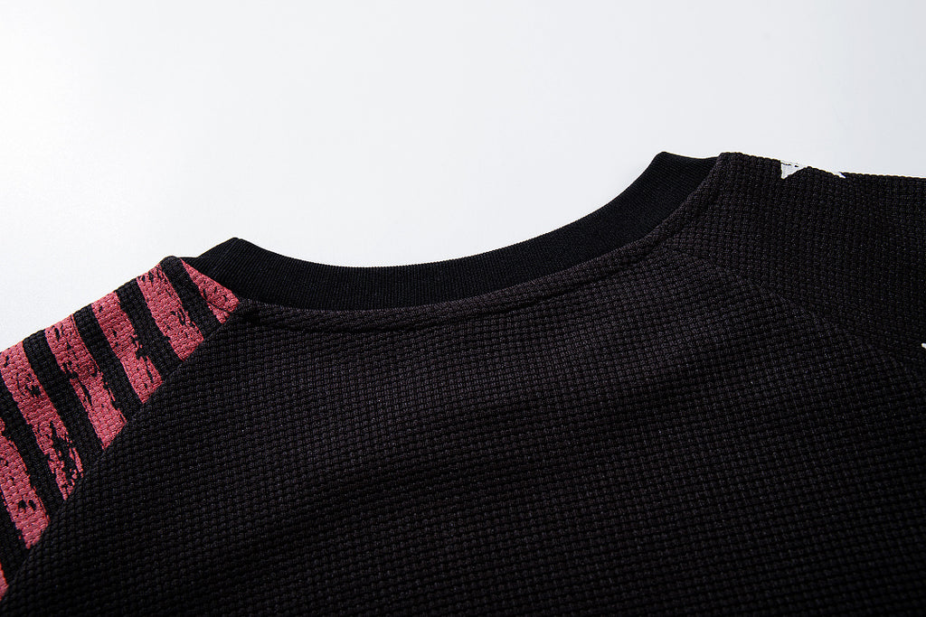 Waffle-knit raglan long-sleeve T-shirt, black, coffee brown