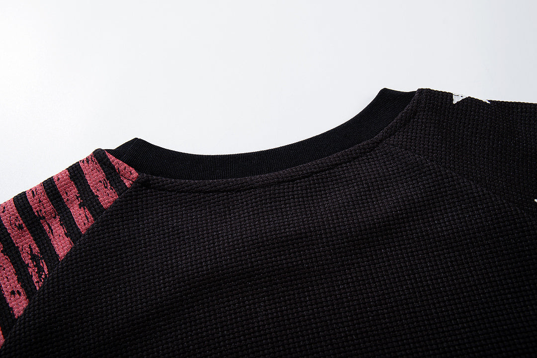 Waffle-knit raglan long-sleeve T-shirt, black, coffee brown