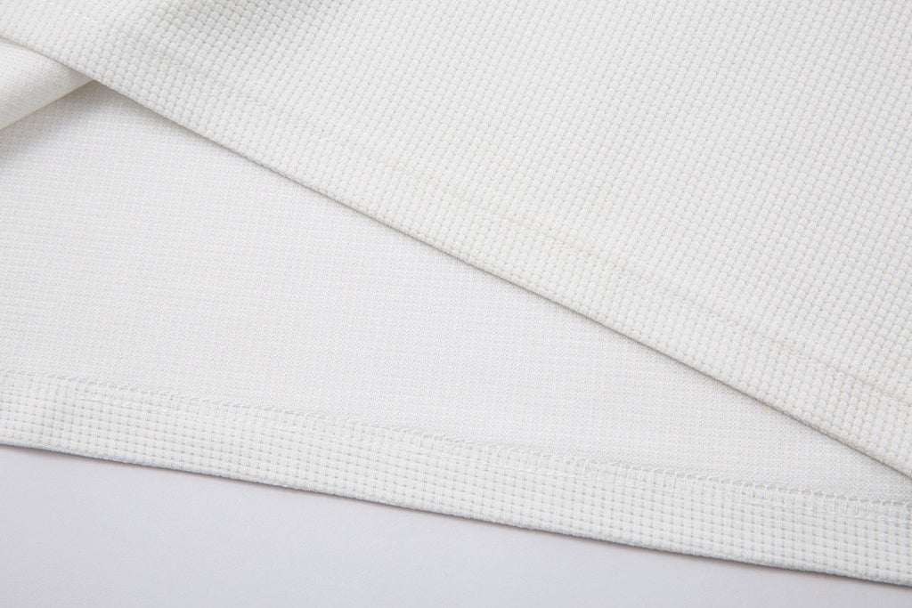 Waffle-knit long-sleeve T-shirt, black, white