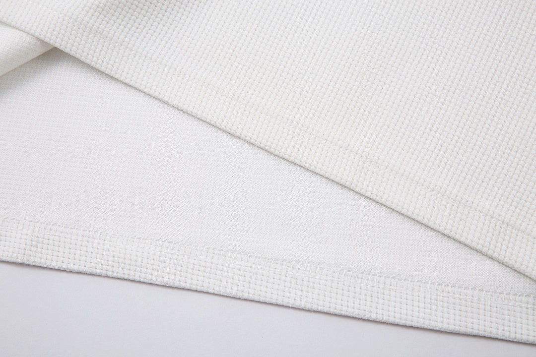 Waffle-knit long-sleeve T-shirt, black, white