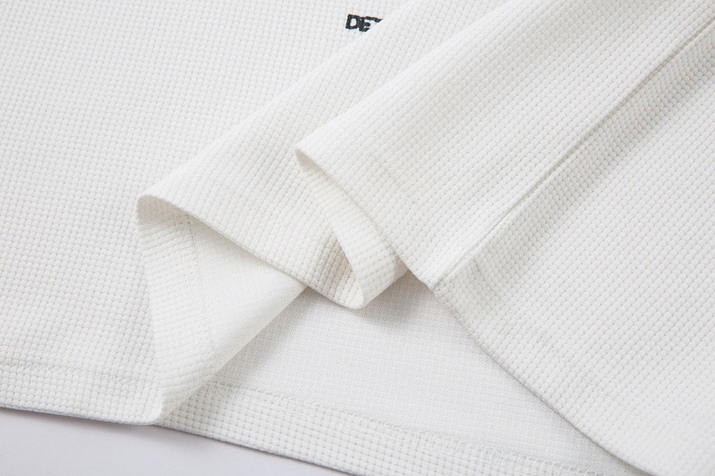 Waffle-knit long-sleeve T-shirt, black, white