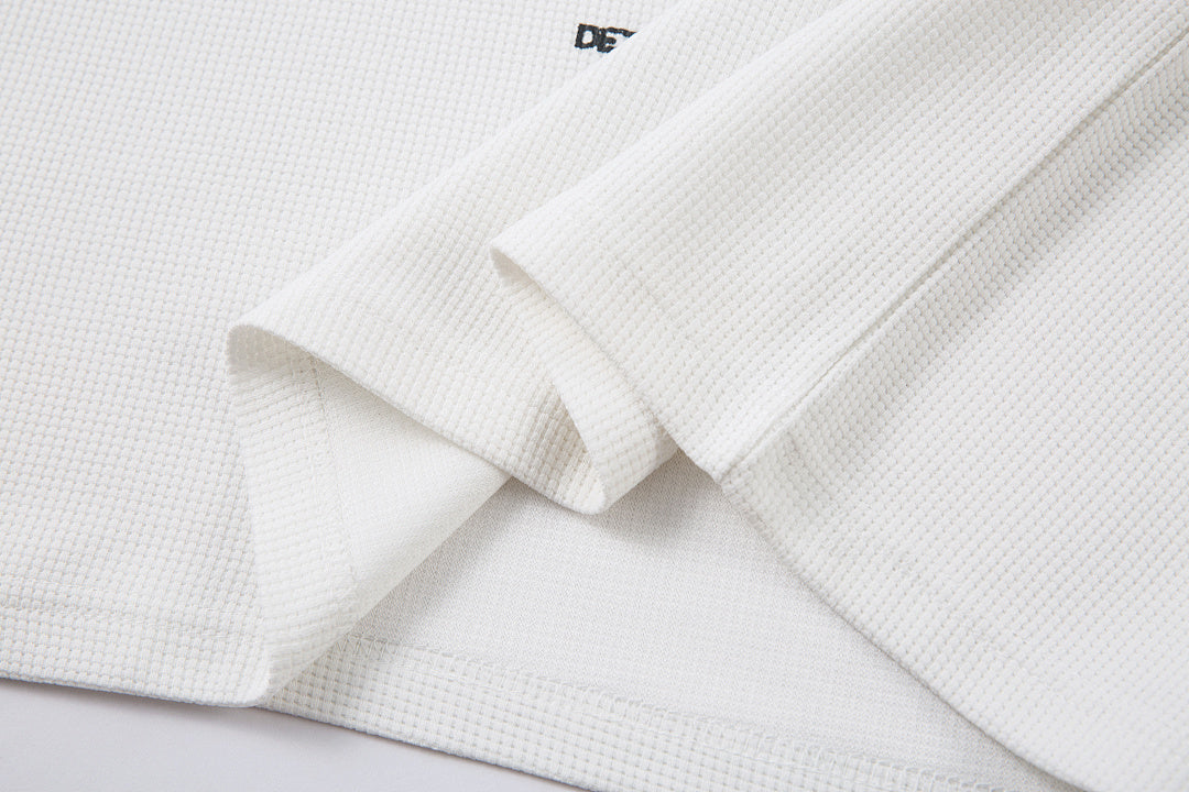 Waffle-knit long-sleeve T-shirt, black, white