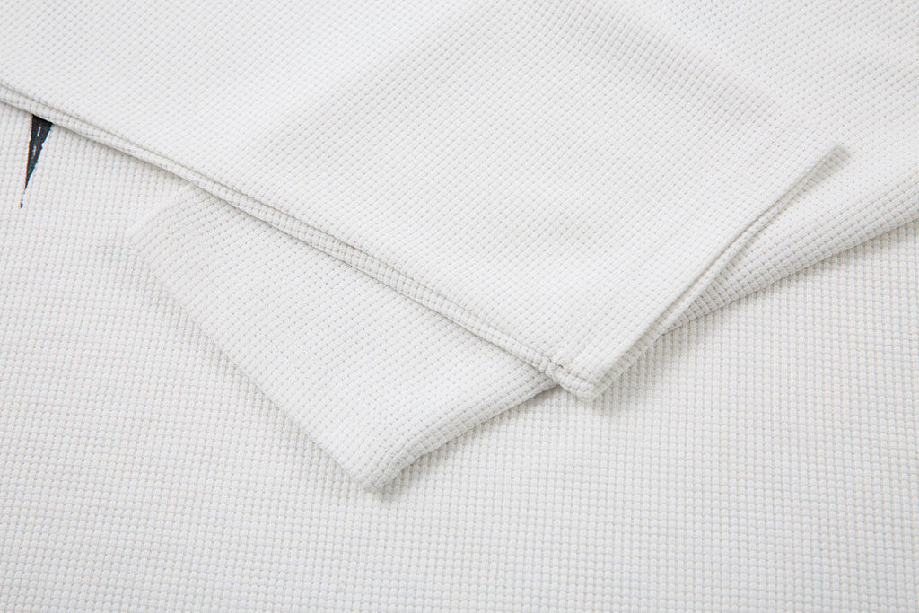 Waffle-knit long-sleeve T-shirt, black, white