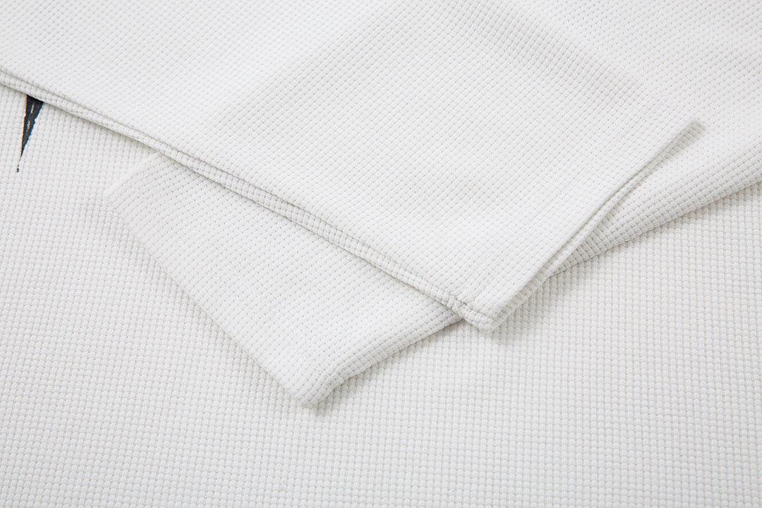 Waffle-knit long-sleeve T-shirt, black, white
