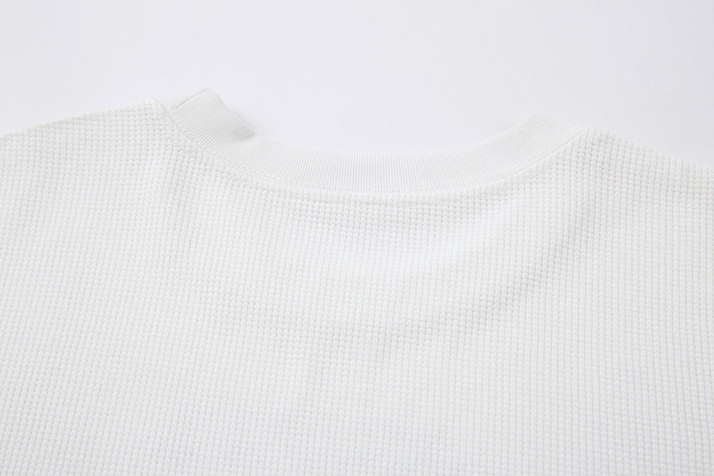 Waffle-knit long-sleeve T-shirt, black, white