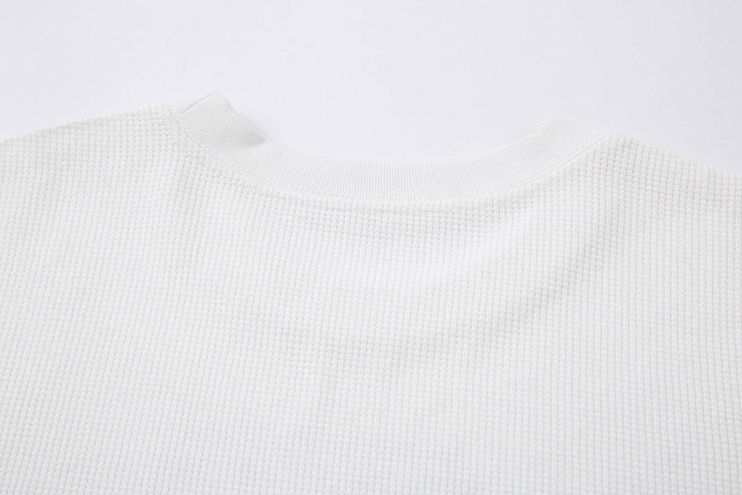 Waffle-knit long-sleeve T-shirt, black, white