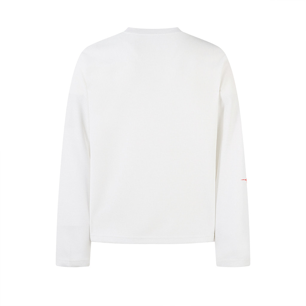 Waffle-knit long-sleeve T-shirt, black, white