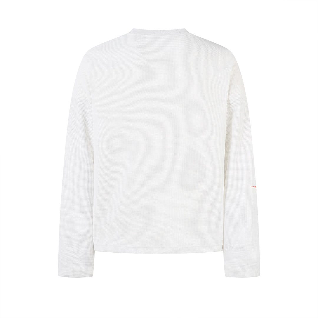 Waffle-knit long-sleeve T-shirt, black, white