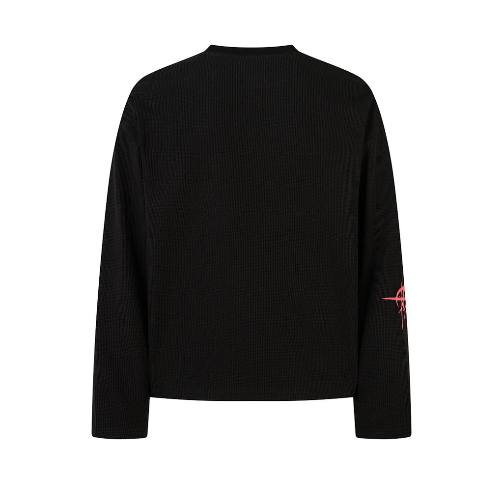 Waffle-knit long-sleeve T-shirt, black, white