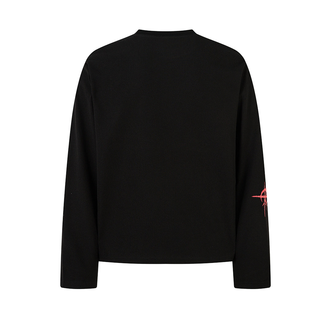 Waffle-knit long-sleeve T-shirt, black, white