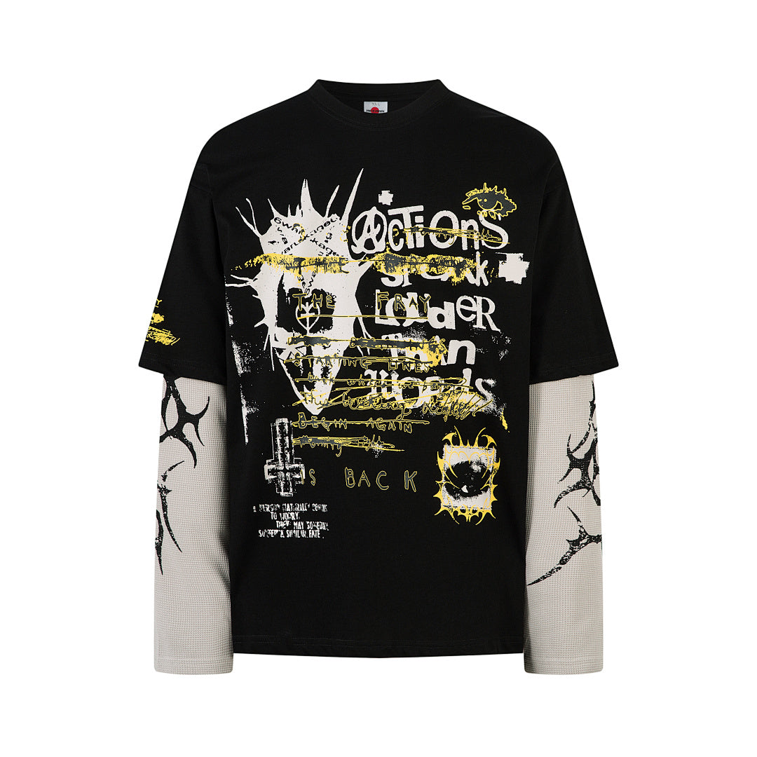 Faux-layered long-sleeve T-shirt