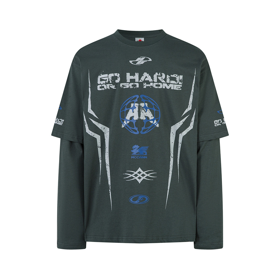 Faux-layered long-sleeve T-shirt