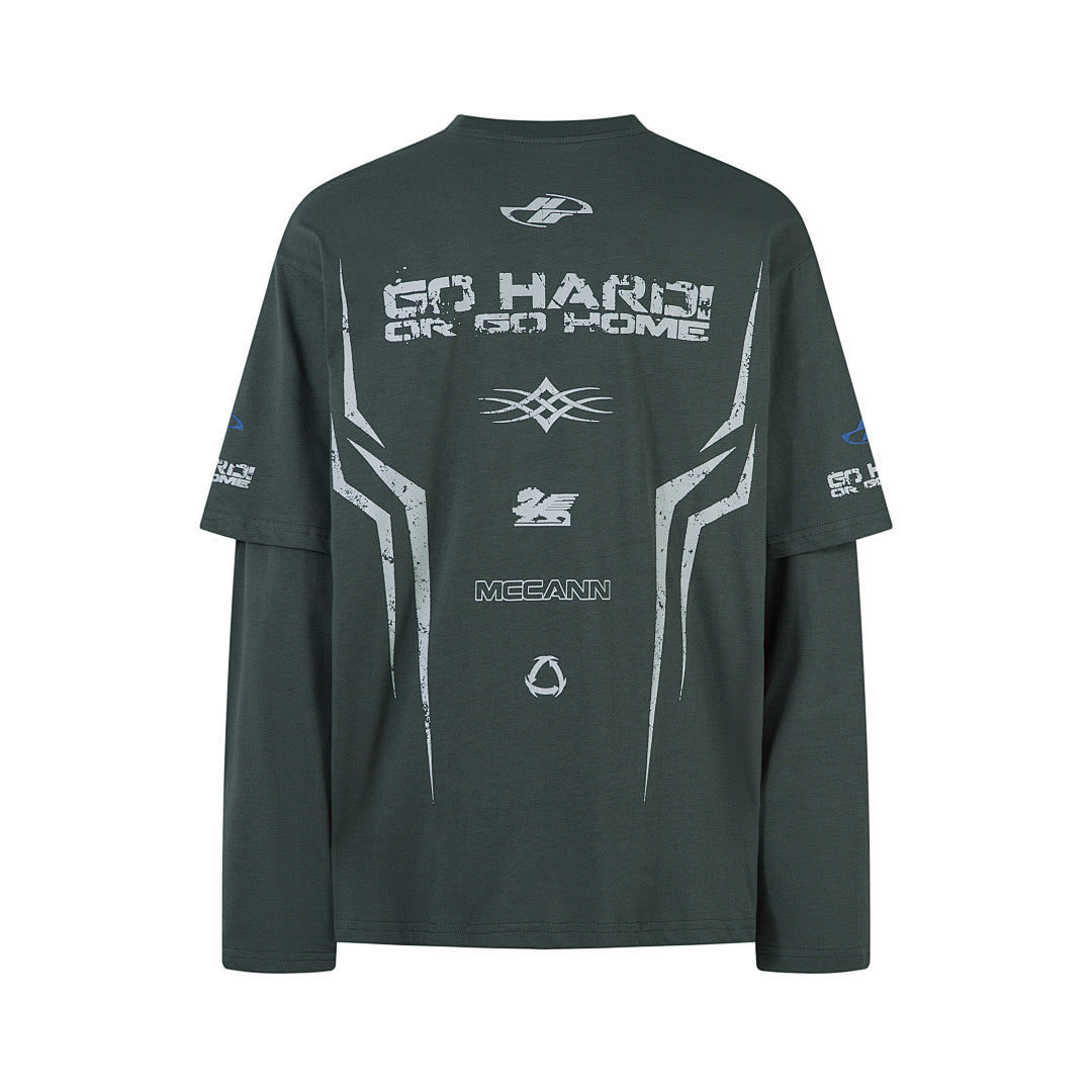 Faux-layered long-sleeve T-shirt