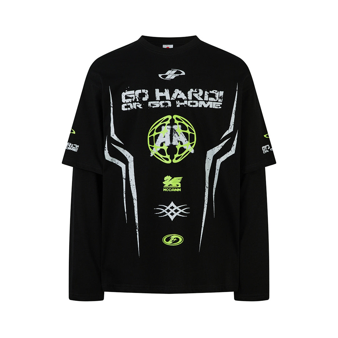 Faux-layered long-sleeve T-shirt