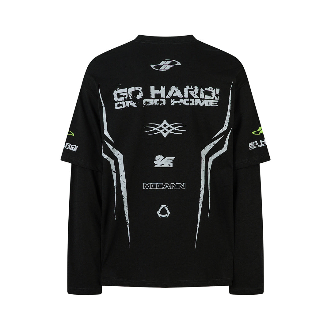 Faux-layered long-sleeve T-shirt