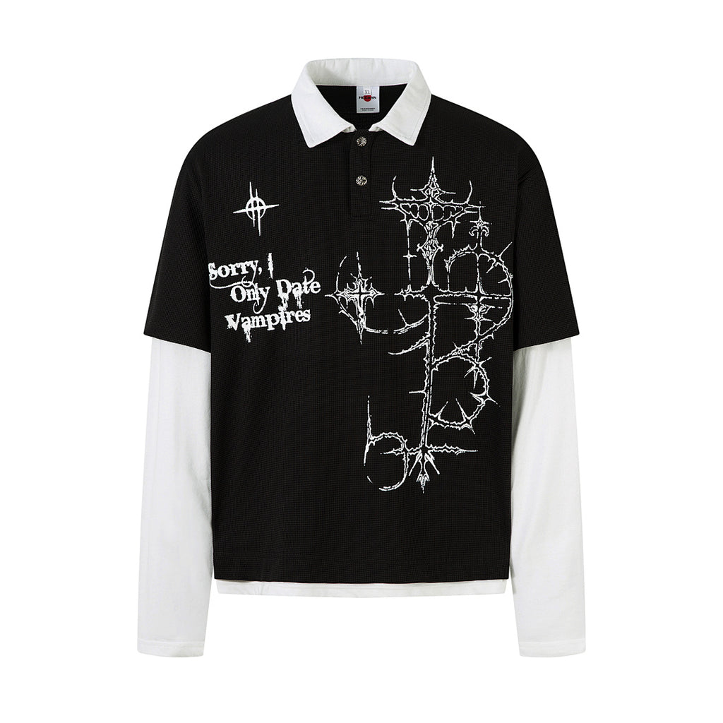 Faux-layered long-sleeve T-shirt
