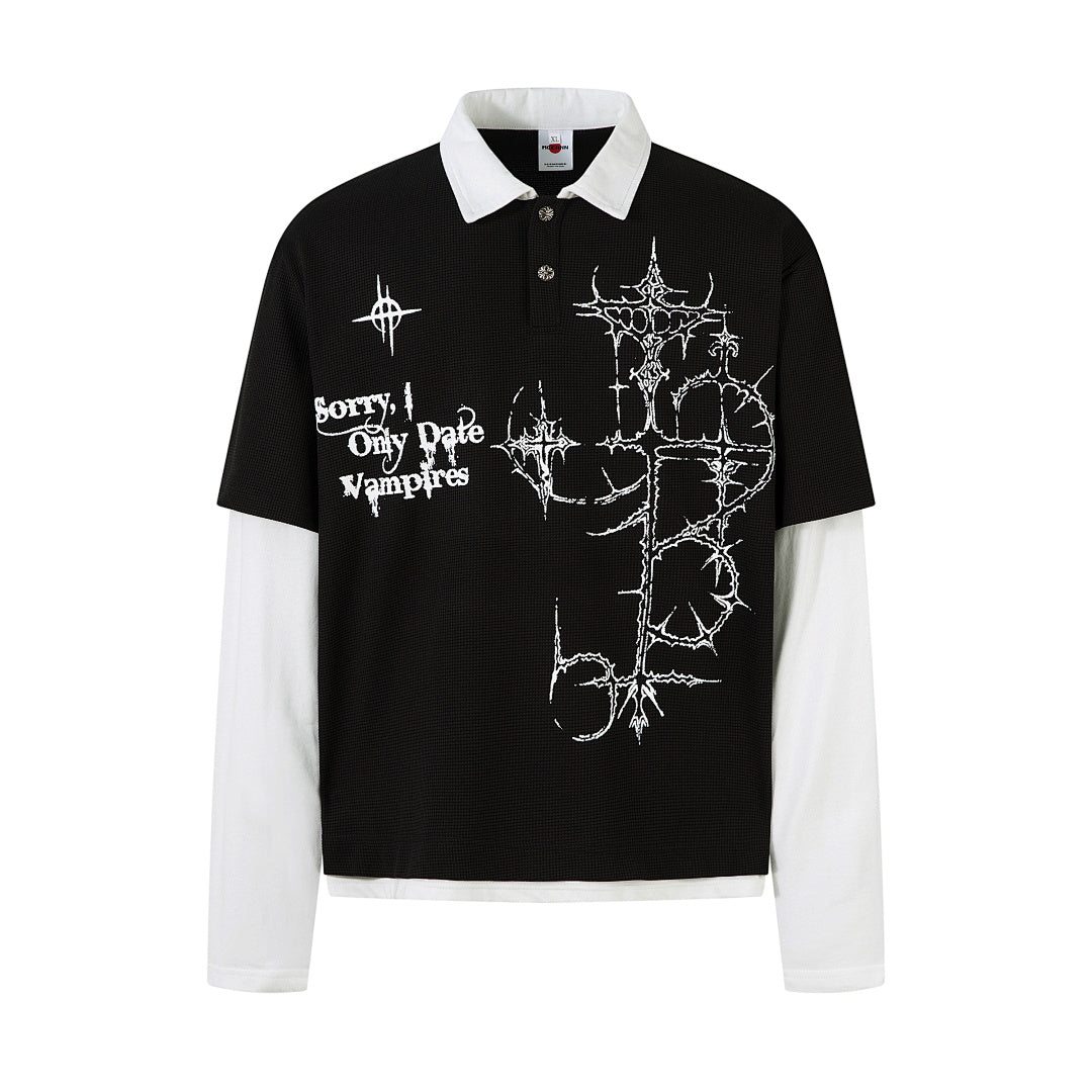 Faux-layered long-sleeve T-shirt