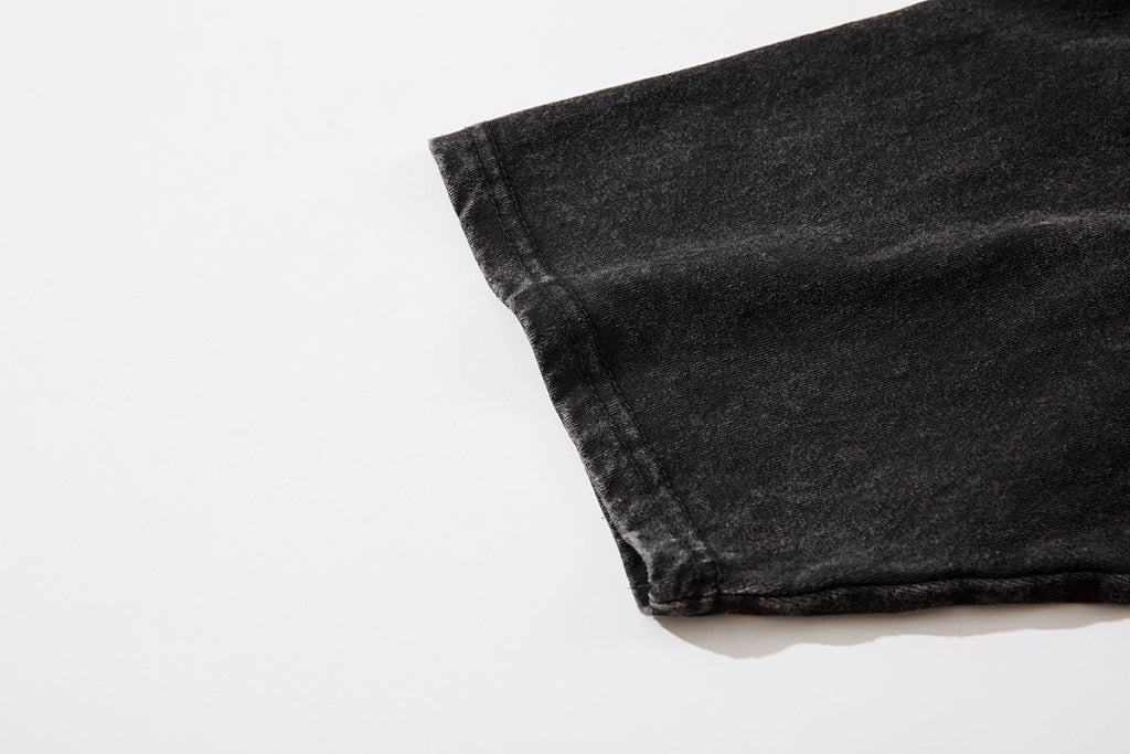 Heavy-duty washed short-sleeve T-shirt – Black