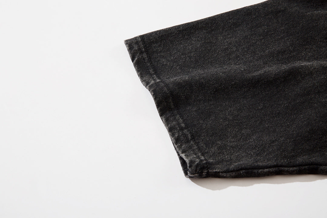 Heavy-duty washed short-sleeve T-shirt – Black