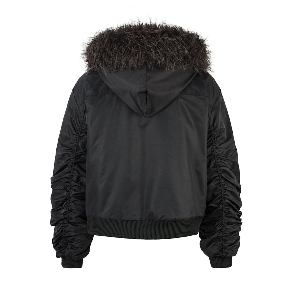 Padded jacket, detachable hood, black.