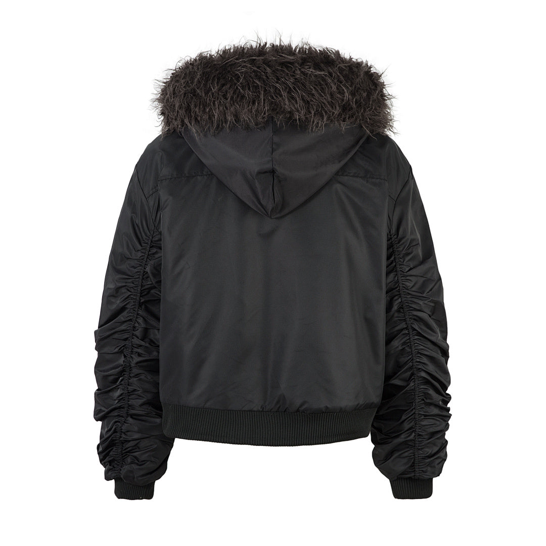 Padded jacket, detachable hood, black.