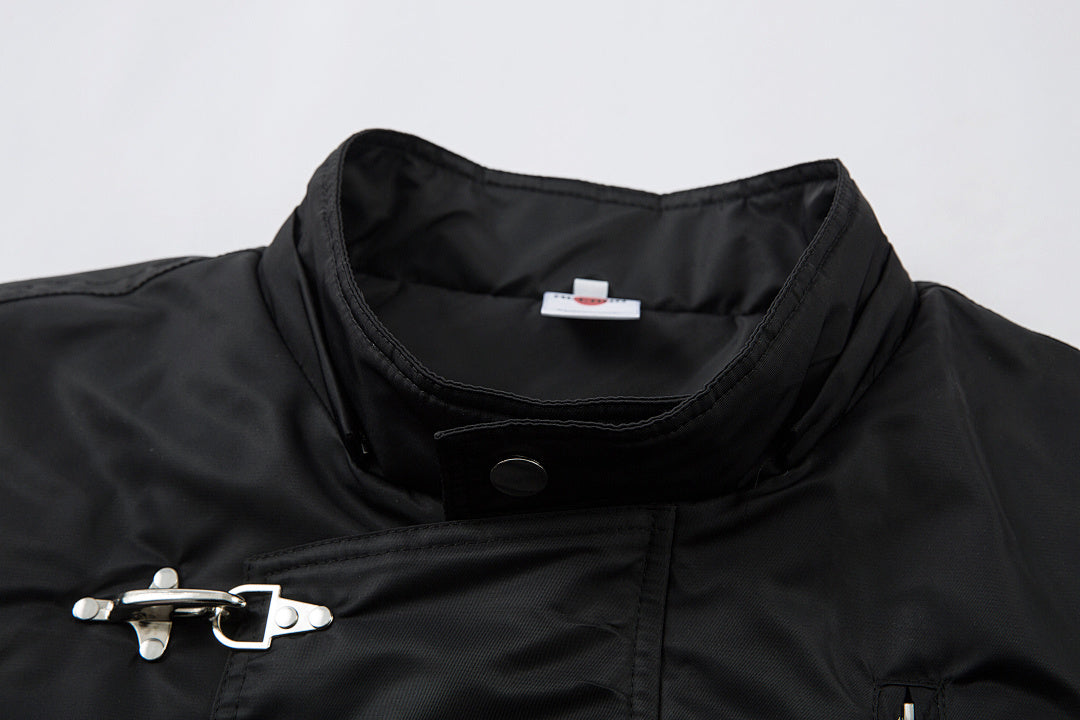 Padded jacket, detachable hood, black.