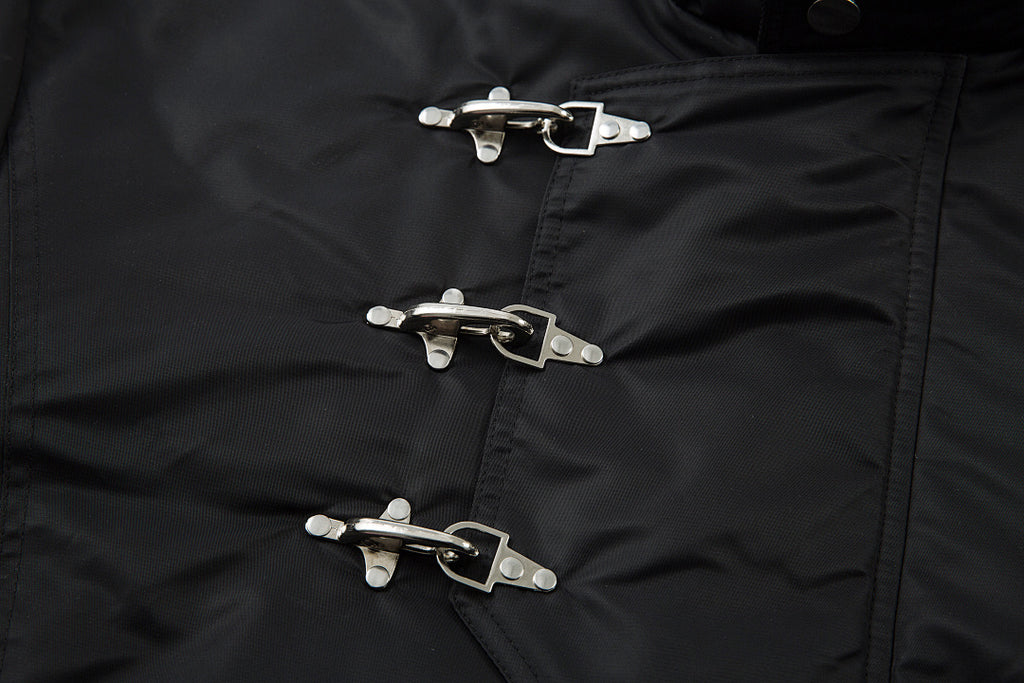 Padded jacket, detachable hood, black.