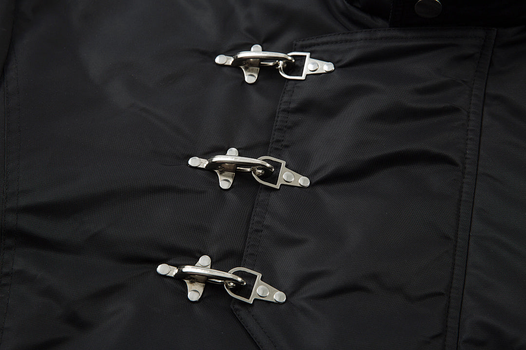 Padded jacket, detachable hood, black.