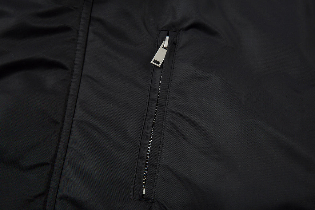 Padded jacket, detachable hood, black.