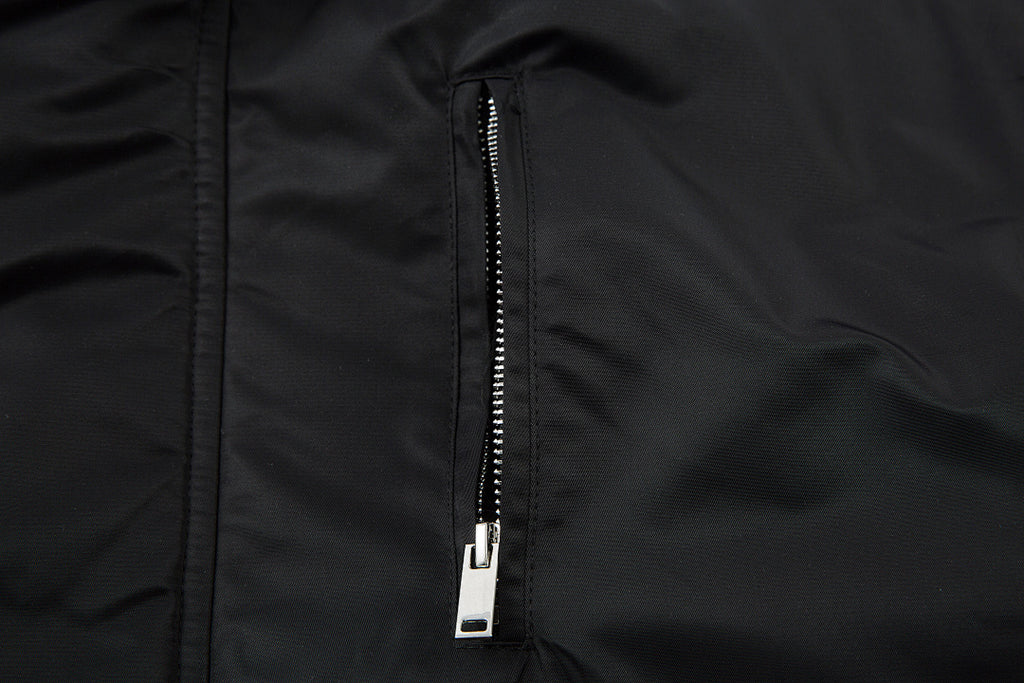 Padded jacket, detachable hood, black.
