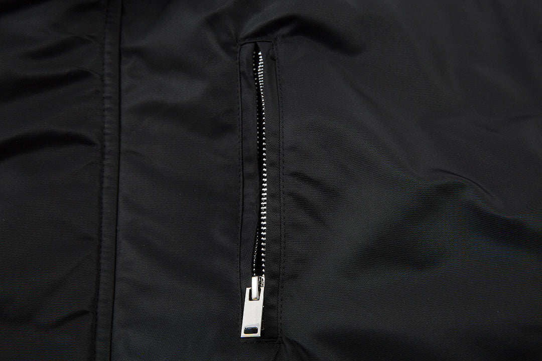 Padded jacket, detachable hood, black.