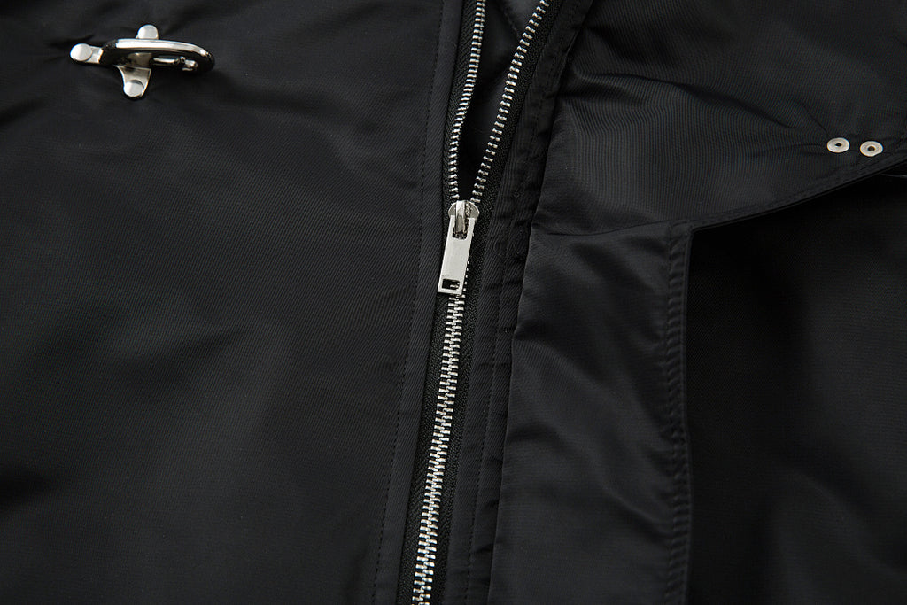 Padded jacket, detachable hood, black.