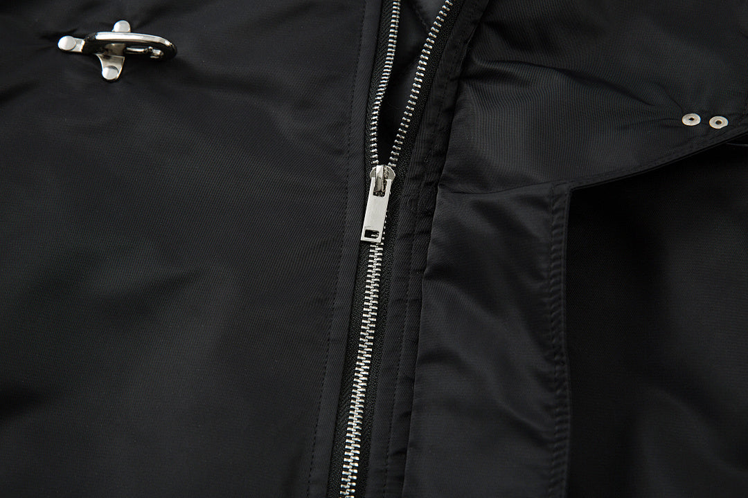 Padded jacket, detachable hood, black.
