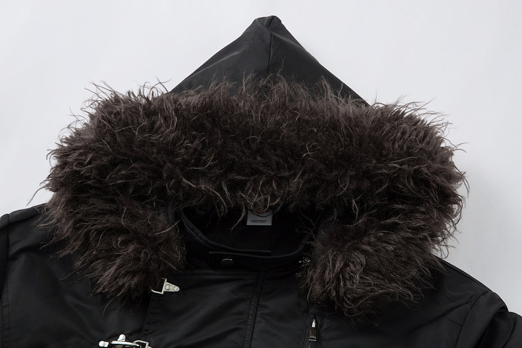 Padded jacket, detachable hood, black.