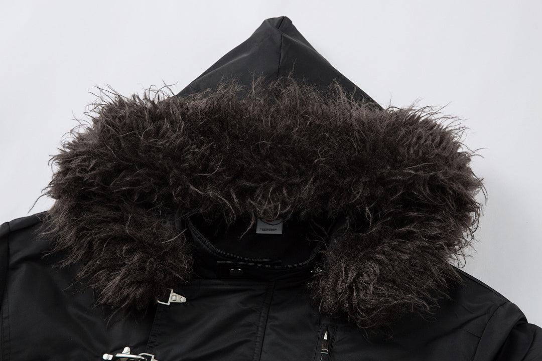 Padded jacket, detachable hood, black.