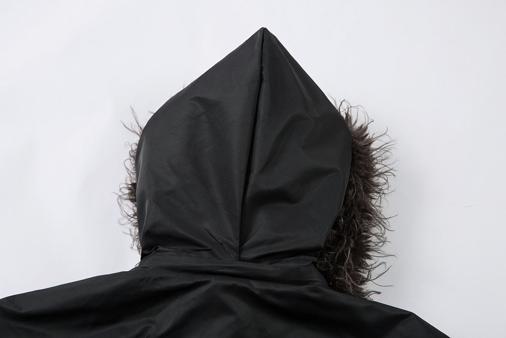 Padded jacket, detachable hood, black.