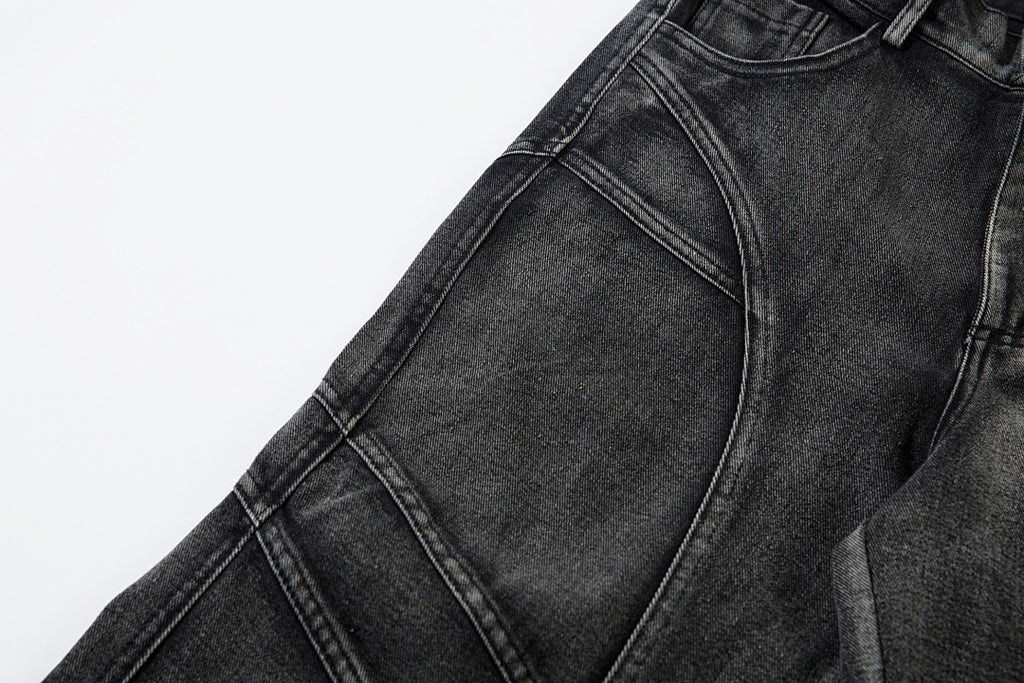 Heavy-duty patchwork denim trousers