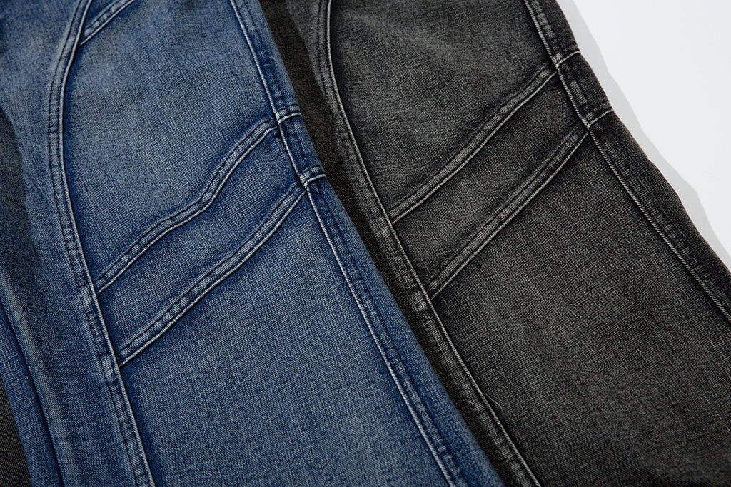 Heavy-duty patchwork denim trousers